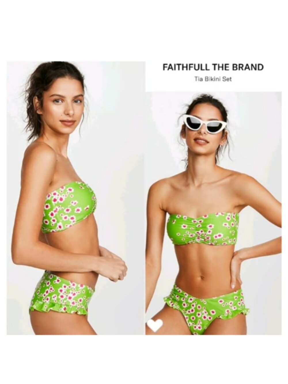 Faithfull the Brand Tia Bikini Set Bandeau Ruffle Green Floral